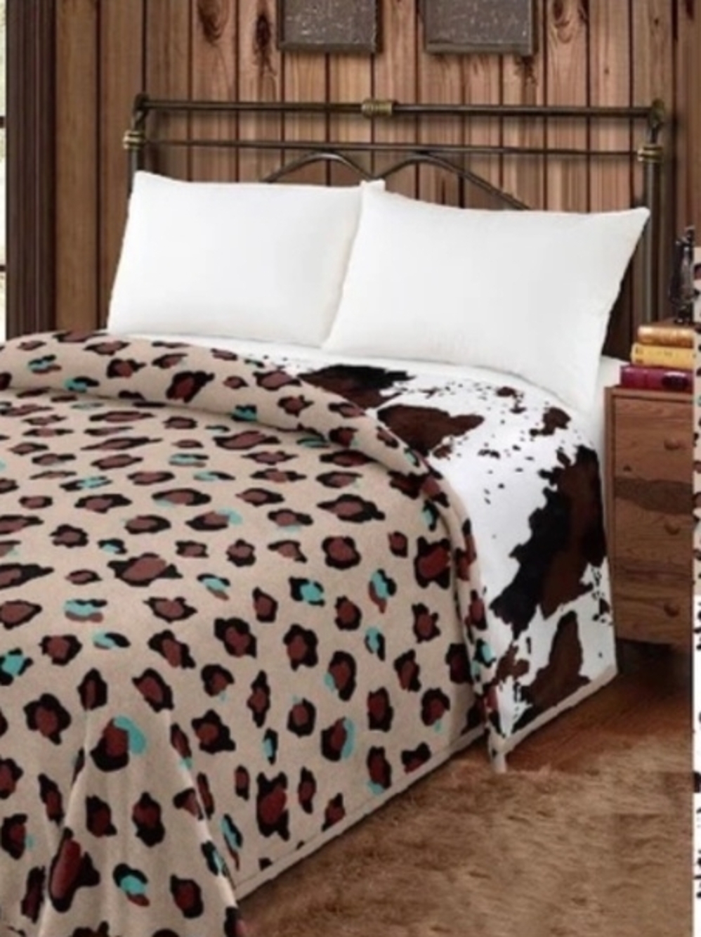 Plush Leopard Print Reversible Comforter - Tan, Brown & Teal